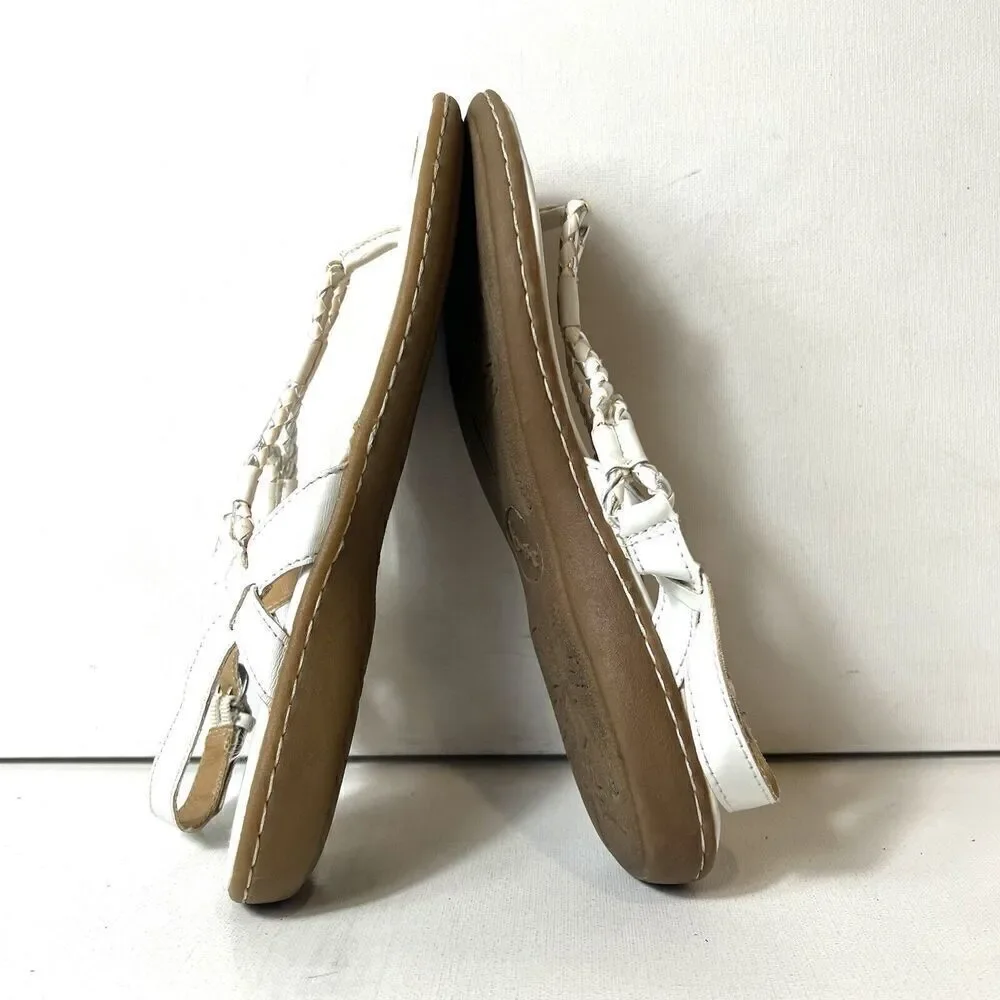 Born b.o.c Sandals Womens Sz 8M White Silver Rope Faux Leather Sling Back Casual